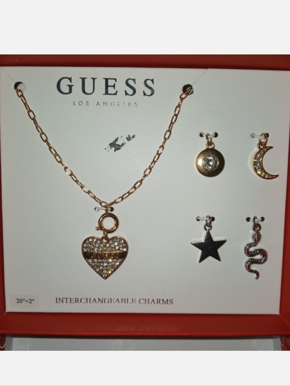 ✨️Chain & 5 Interchangeable Charms GUESS LA Heart, Moon, Snake Etc Gold & Silver